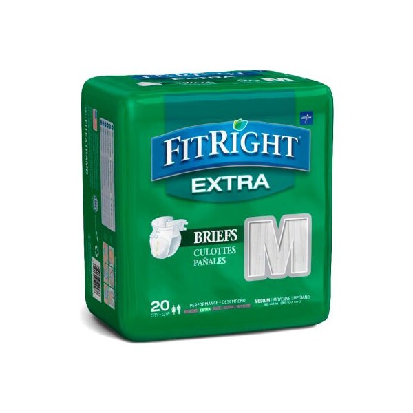 Medline Medline FitRight Extra Adult Disposable Briefs, Size M, Waist Size 32"-42", 20/Bag FITEXTRAMDZ - main